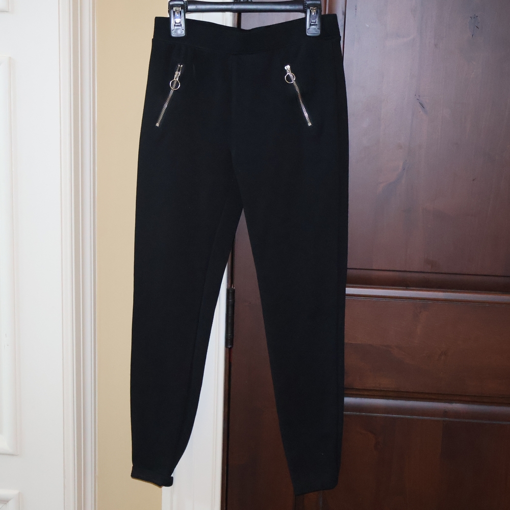 Justice Black Leggings with Pink Logo Tag